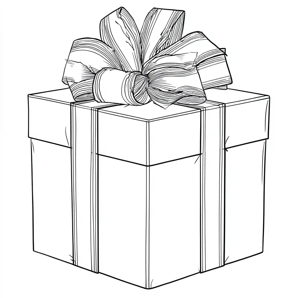 Dibujo de caja de regalo con lazo grande para colorear
