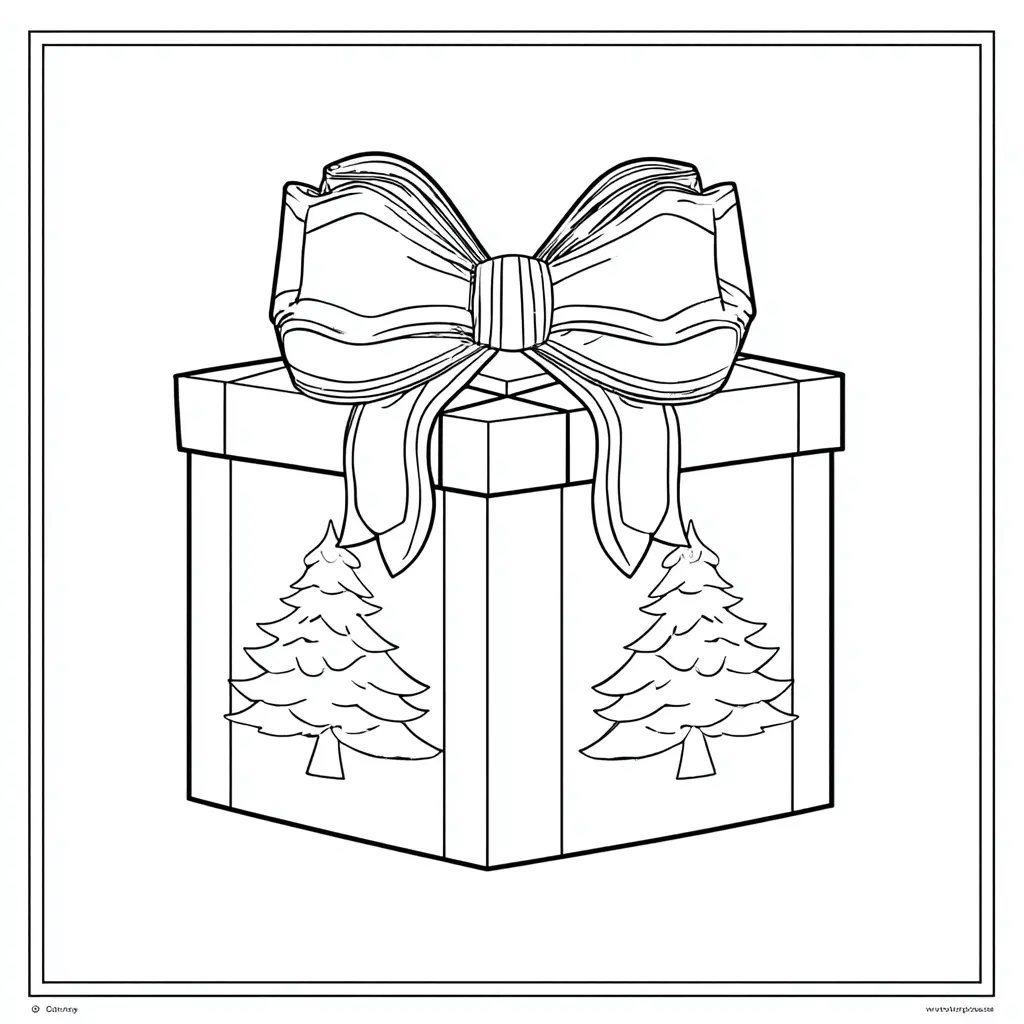 Dibujo de caja de Navidad con árboles para colorear