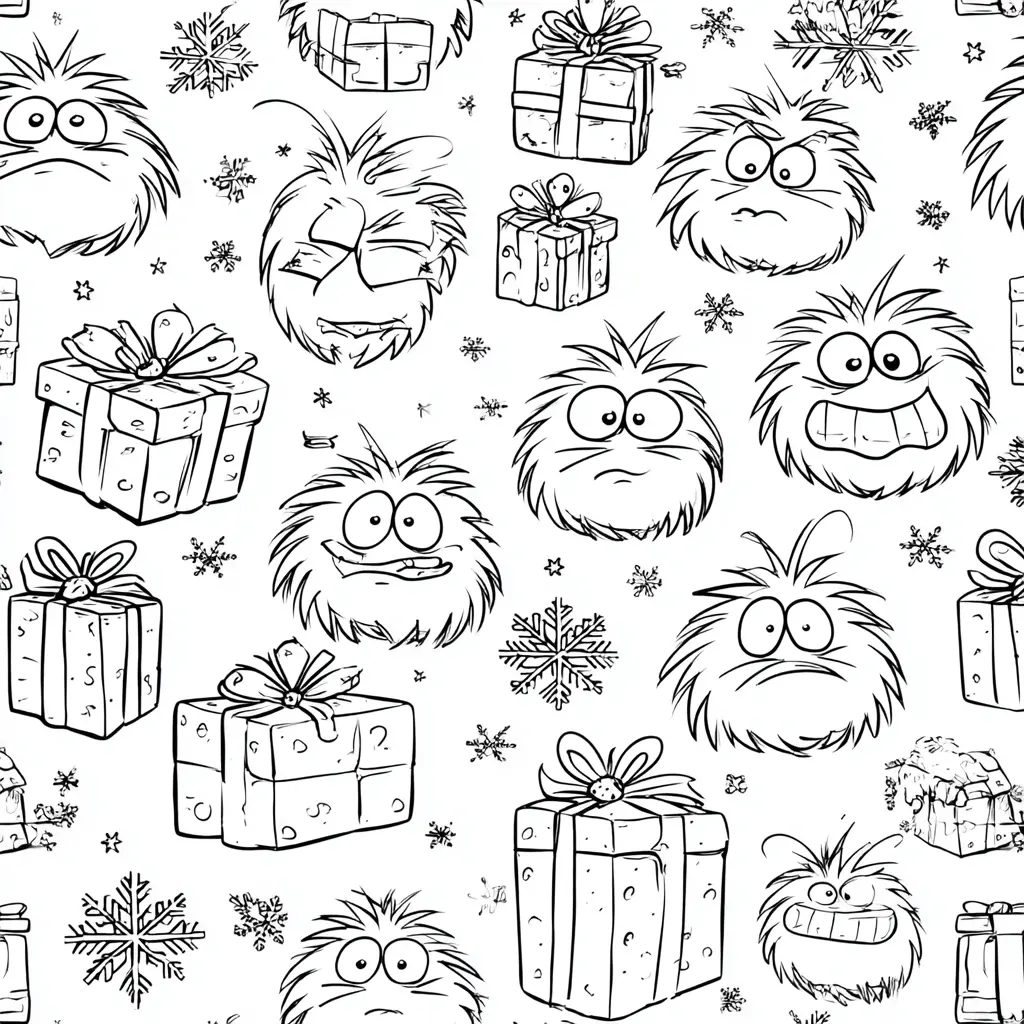 Dibujo de caras peludas con regalos para colorear
