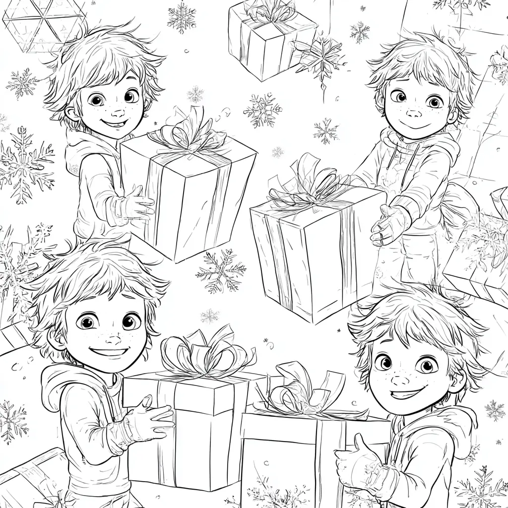 Dibujo de sonrisas y cajas de regalos para colorear