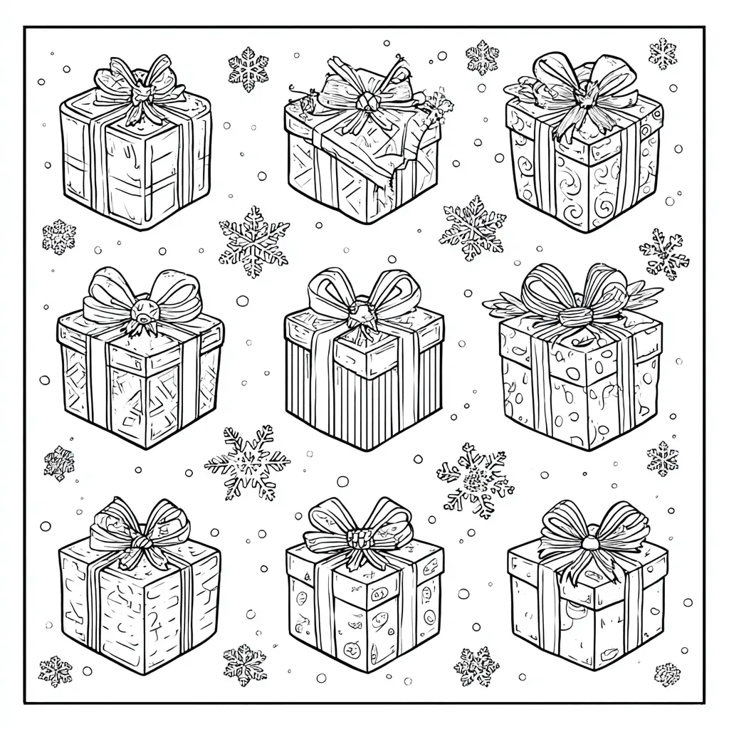 Dibujo de pequeñas cajas navideñas para colorear