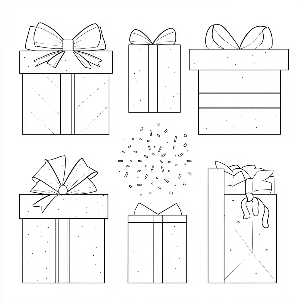 Dibujo de cajas y confeti de regalo para colorear