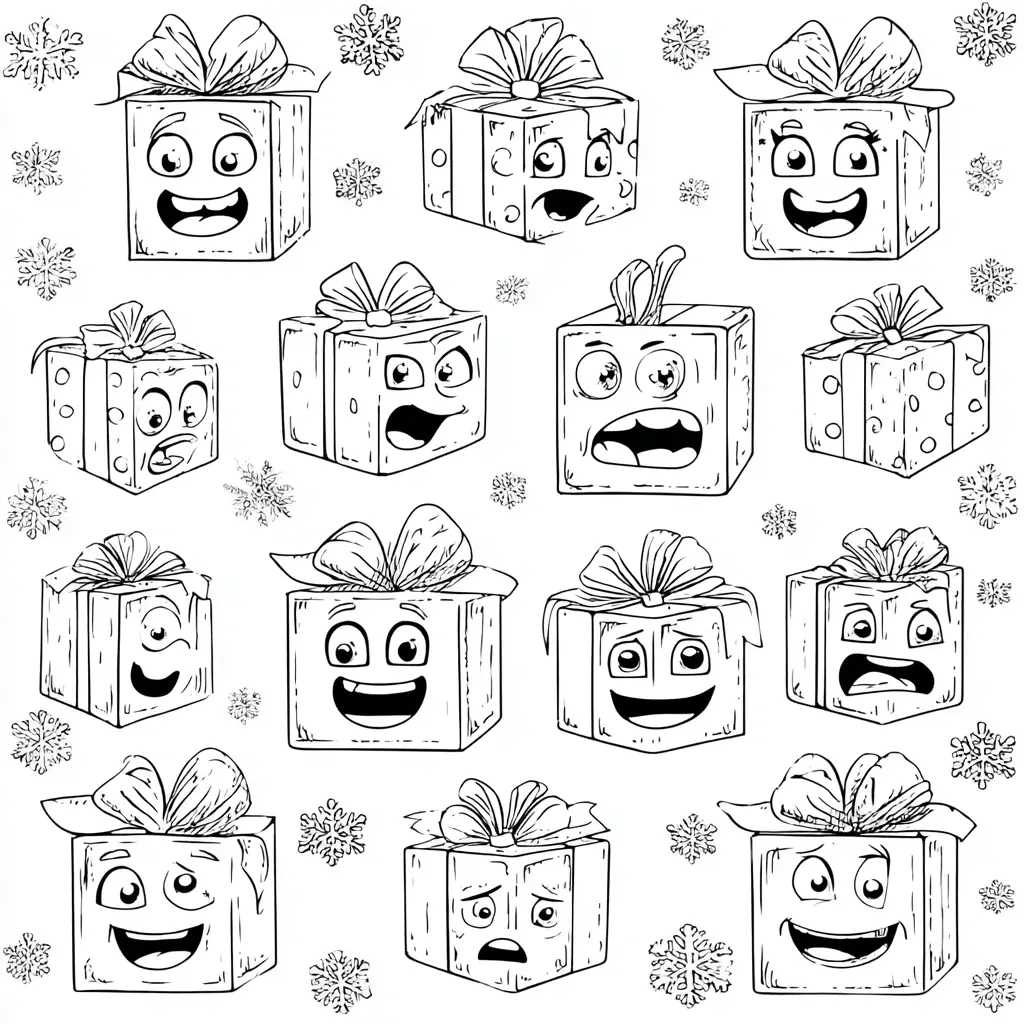 Dibujo de emociones de cajitas de Navidad para colorear