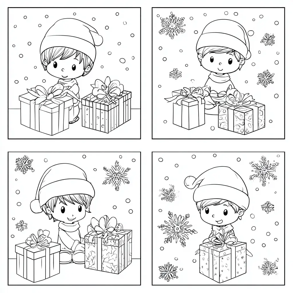 Dibujo de escenas de niño con regalos para colorear