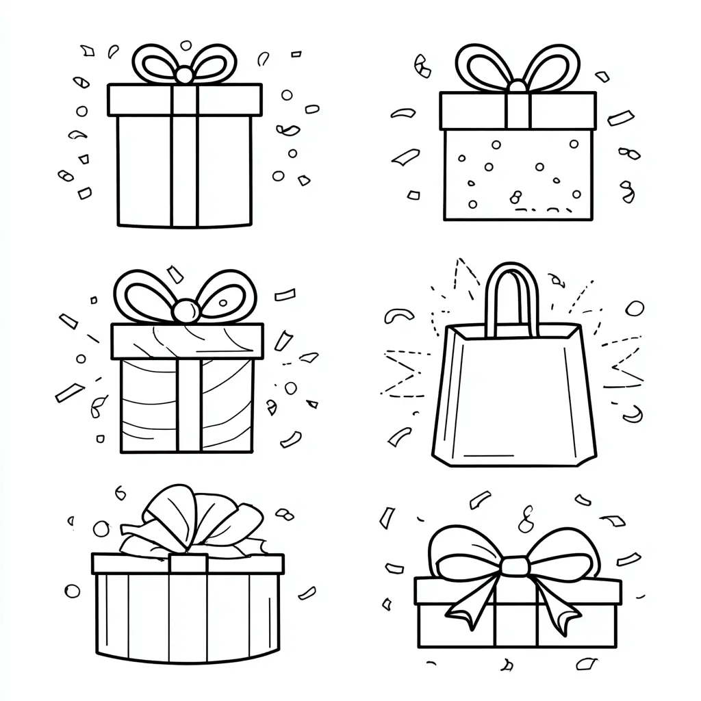 Dibujo de cajitas de regalos con confeti para colorear