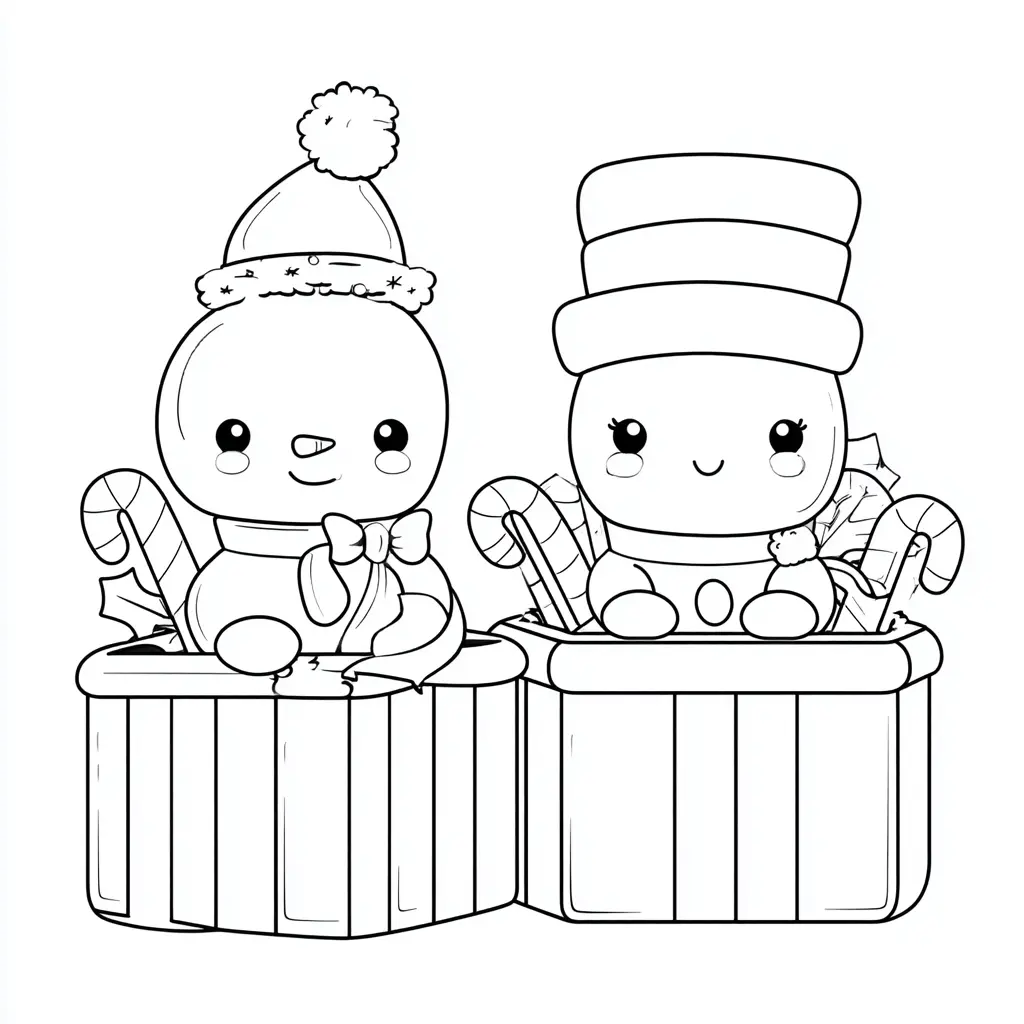 Dibujo de cajas con regalos kawaii para colorear