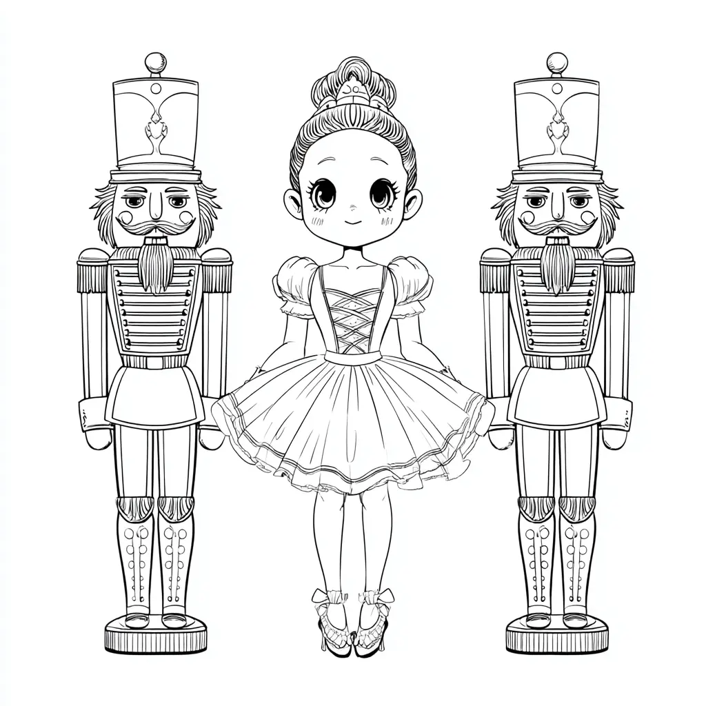 Dibujo de bailarina con dos cascanueces para colorear Dibujo de bailarina con dos cascanueces para colorear