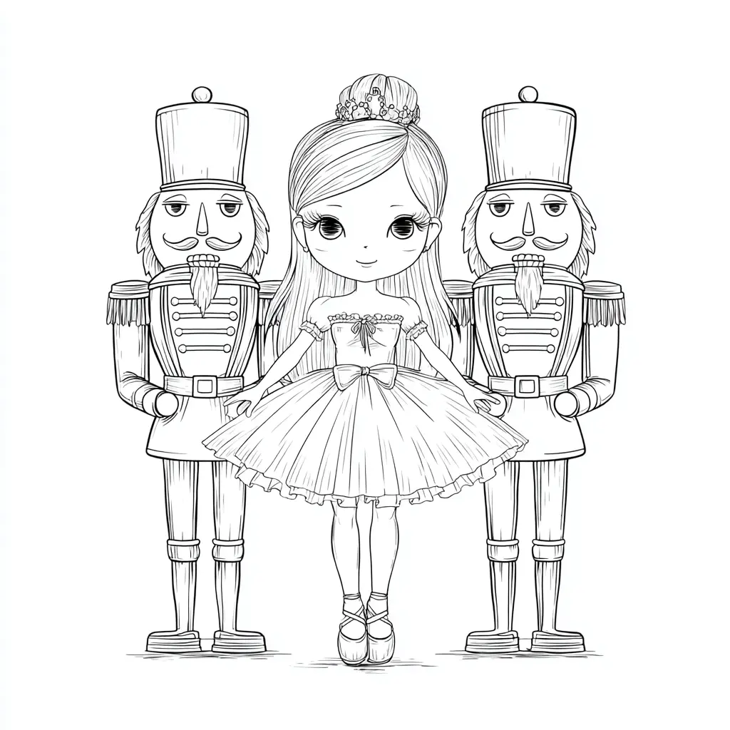 Dibujo de la bailarina y dos cascanueces para colorear Dibujo de la bailarina y dos cascanueces para colorear
