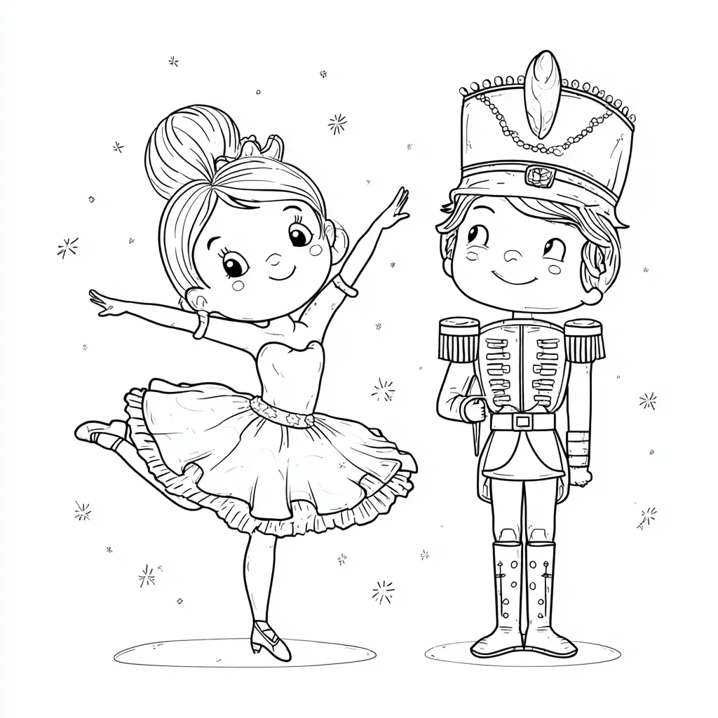 Dibujo de pequeño cascanueces y bailarina para colorear Dibujo de pequeño cascanueces y bailarina para colorear