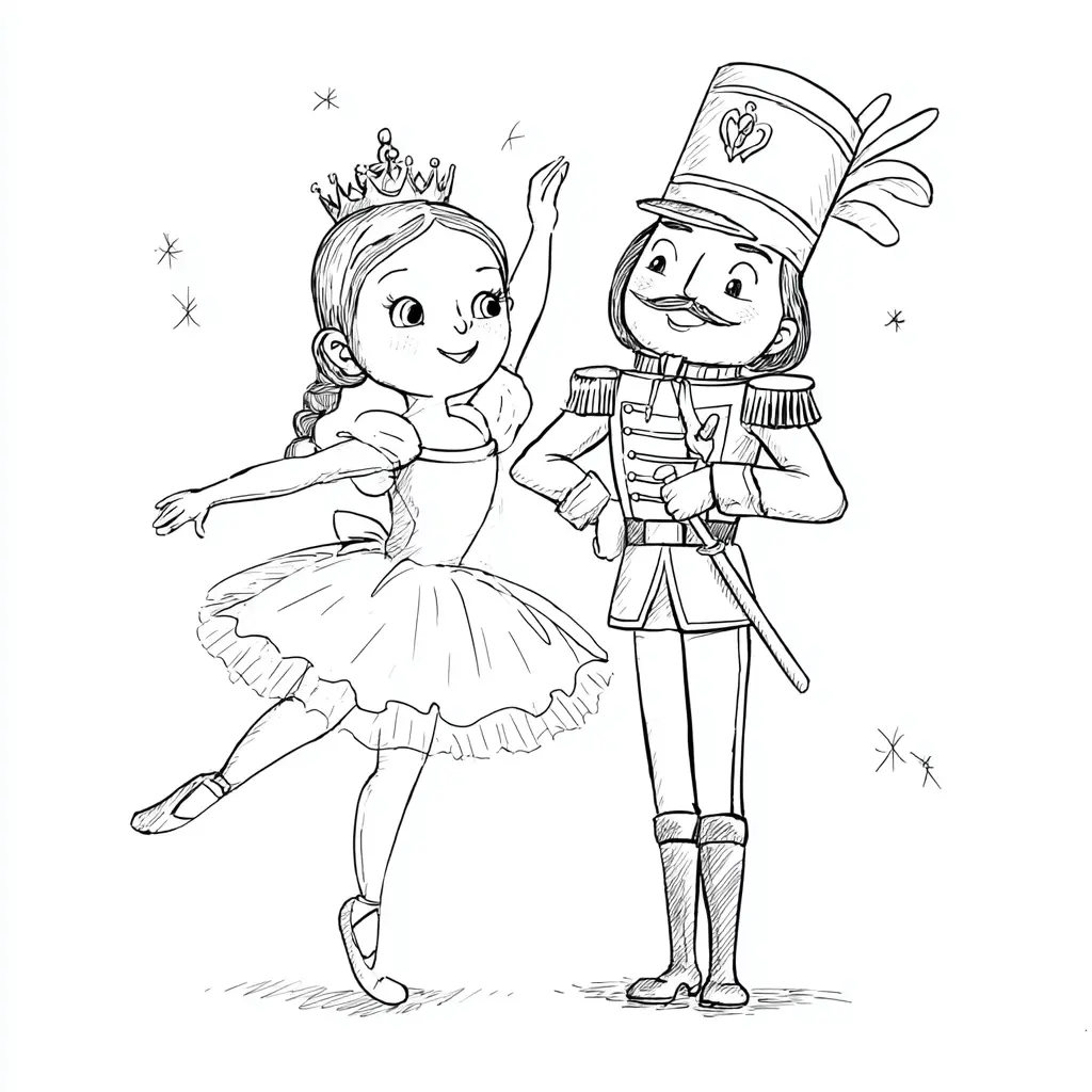 Dibujo de soldado cascanueces y bailarina para colorear Dibujo de soldado cascanueces y bailarina para colorear
