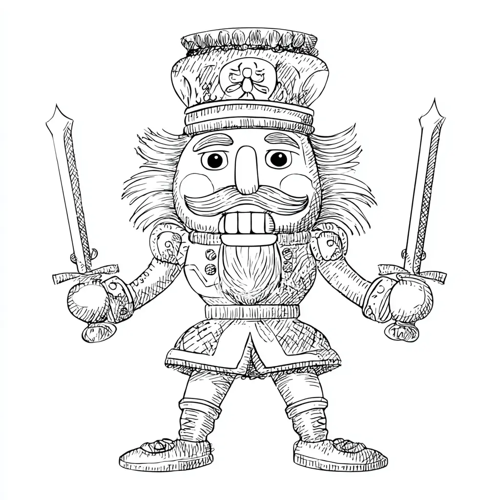 Dibujo de cascanueces con espadas para colorear Dibujo de cascanueces con espadas para colorear