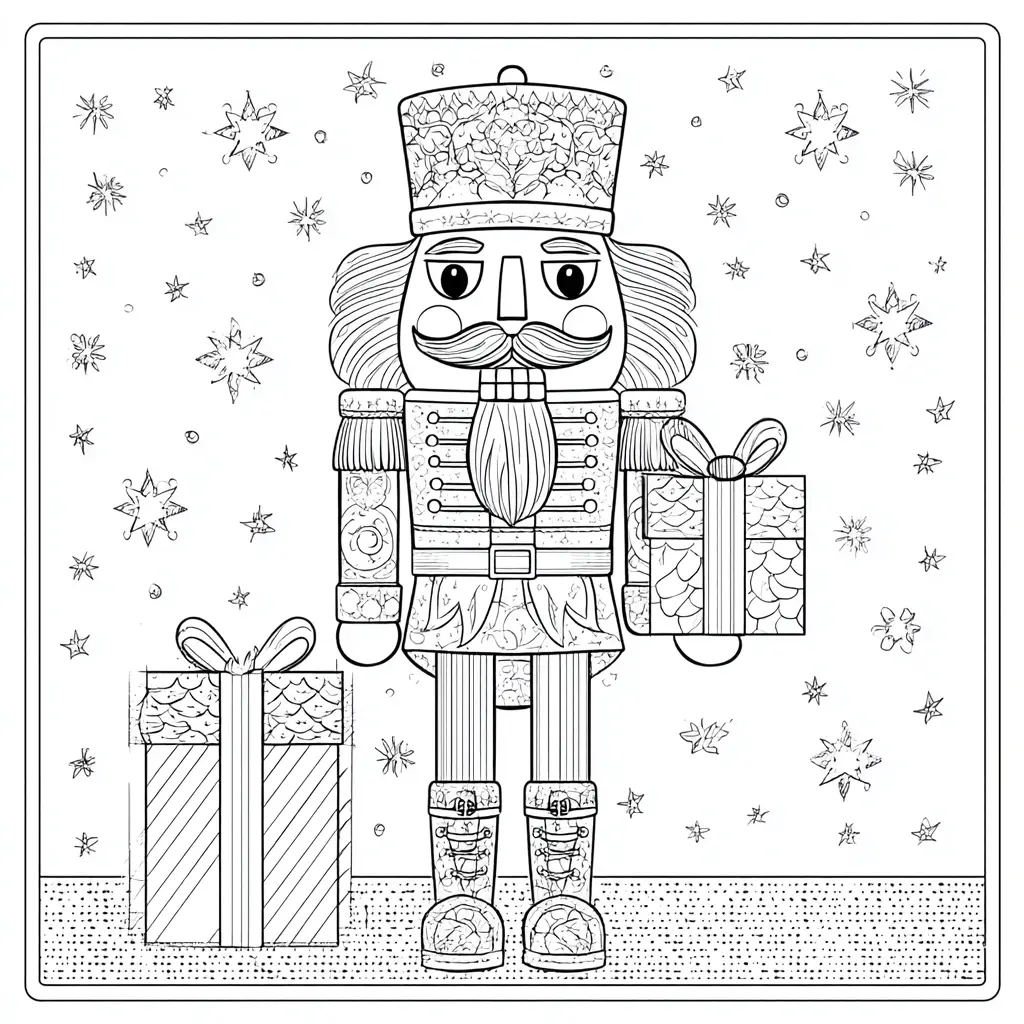 Dibujo de cascanueces con regalos para colorear Dibujo de cascanueces con regalos para colorear