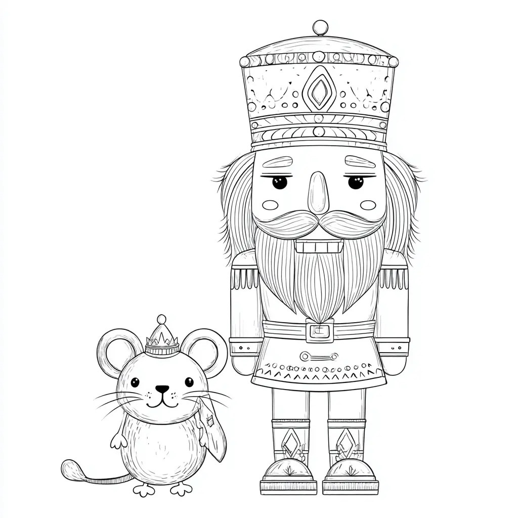 Dibujo de ratón coronado y cascanueces para colorear Dibujo de ratón coronado y cascanueces para colorear