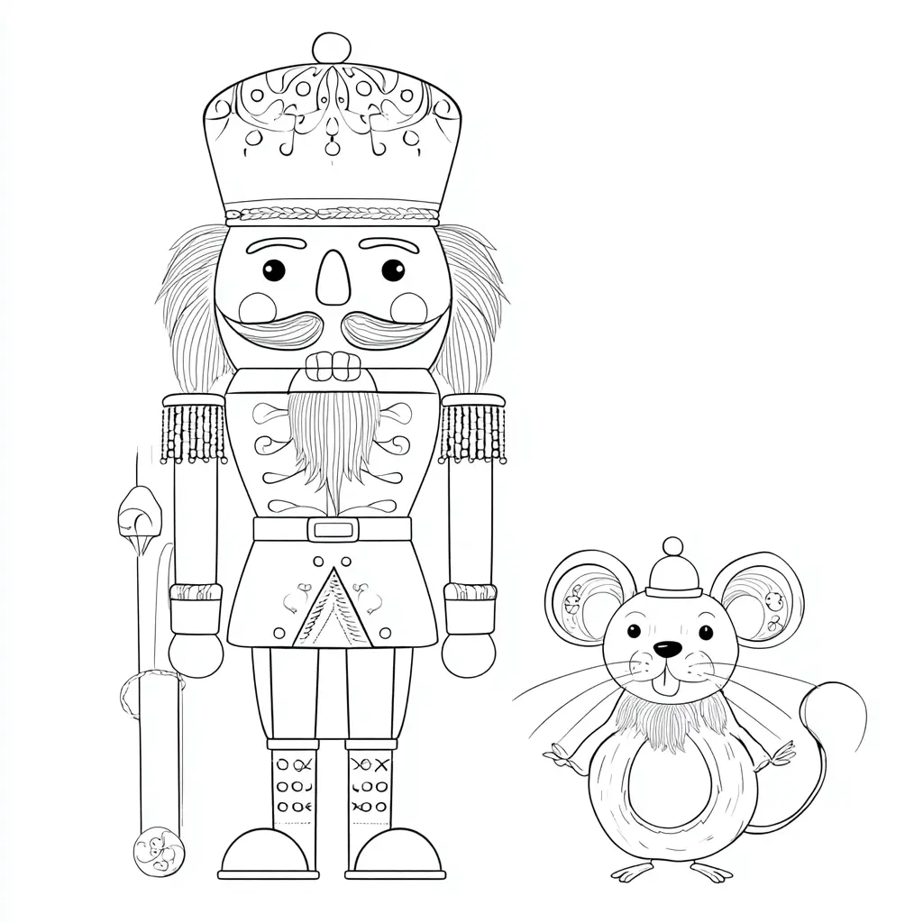 Dibujo de cascanueces y ratón decorativos para colorear Dibujo de cascanueces y ratón decorativos para colorear