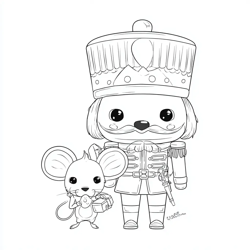 Dibujo de cascanueces y ratón kawaii para colorear Dibujo de cascanueces y ratón kawaii para colorear