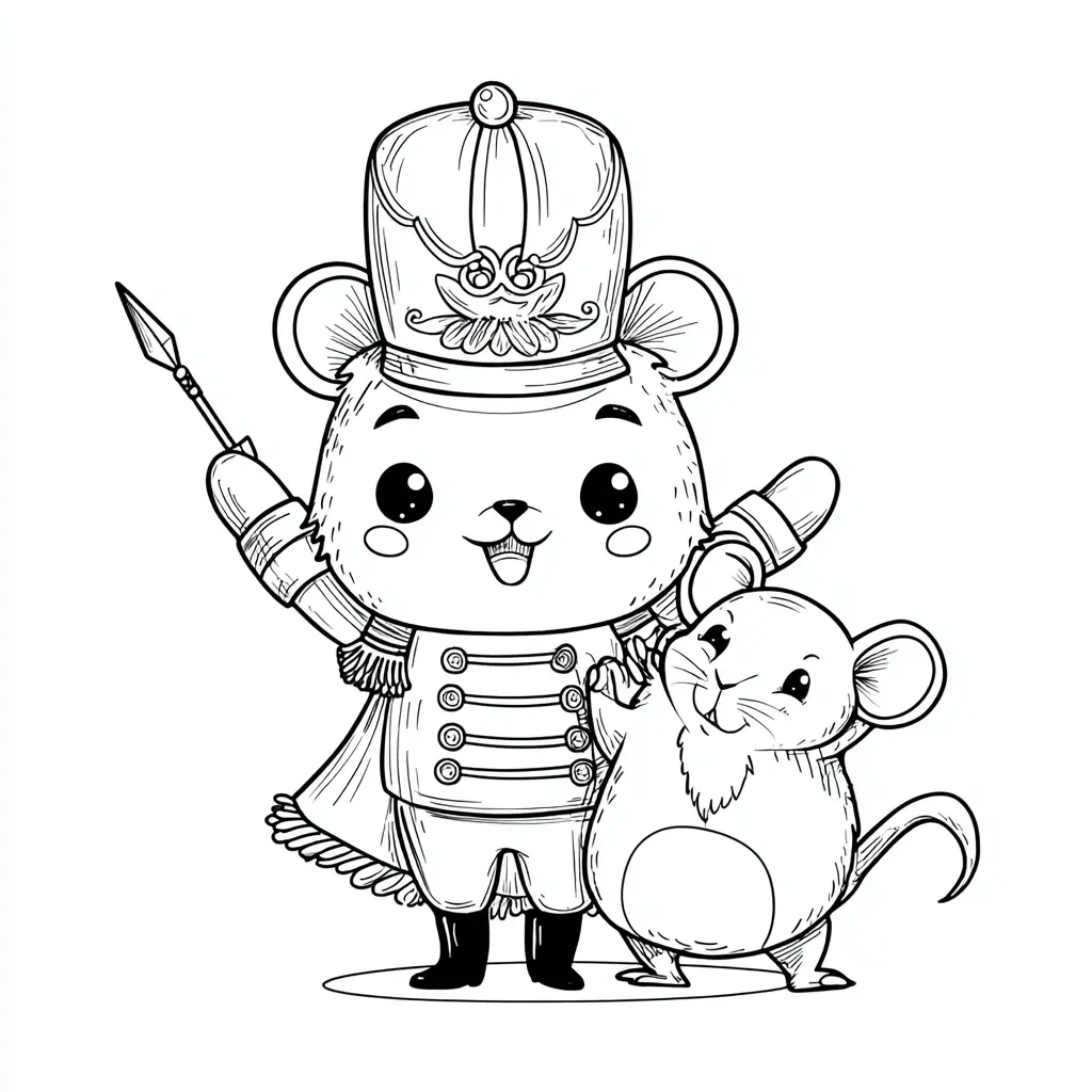 Dibujo de cascanueces kawaii con ratón para colorear Dibujo de cascanueces kawaii con ratón para colorear