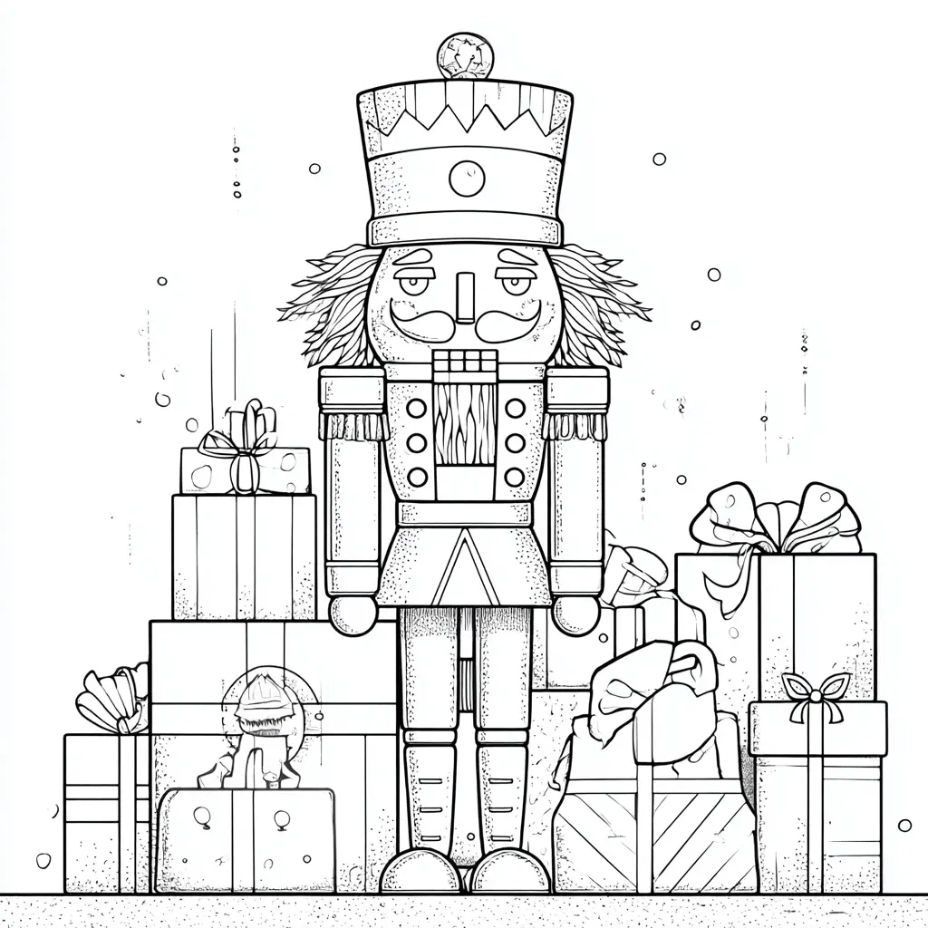 Dibujo de cascanueces y los regalos para colorear Dibujo de cascanueces y los regalos para colorear