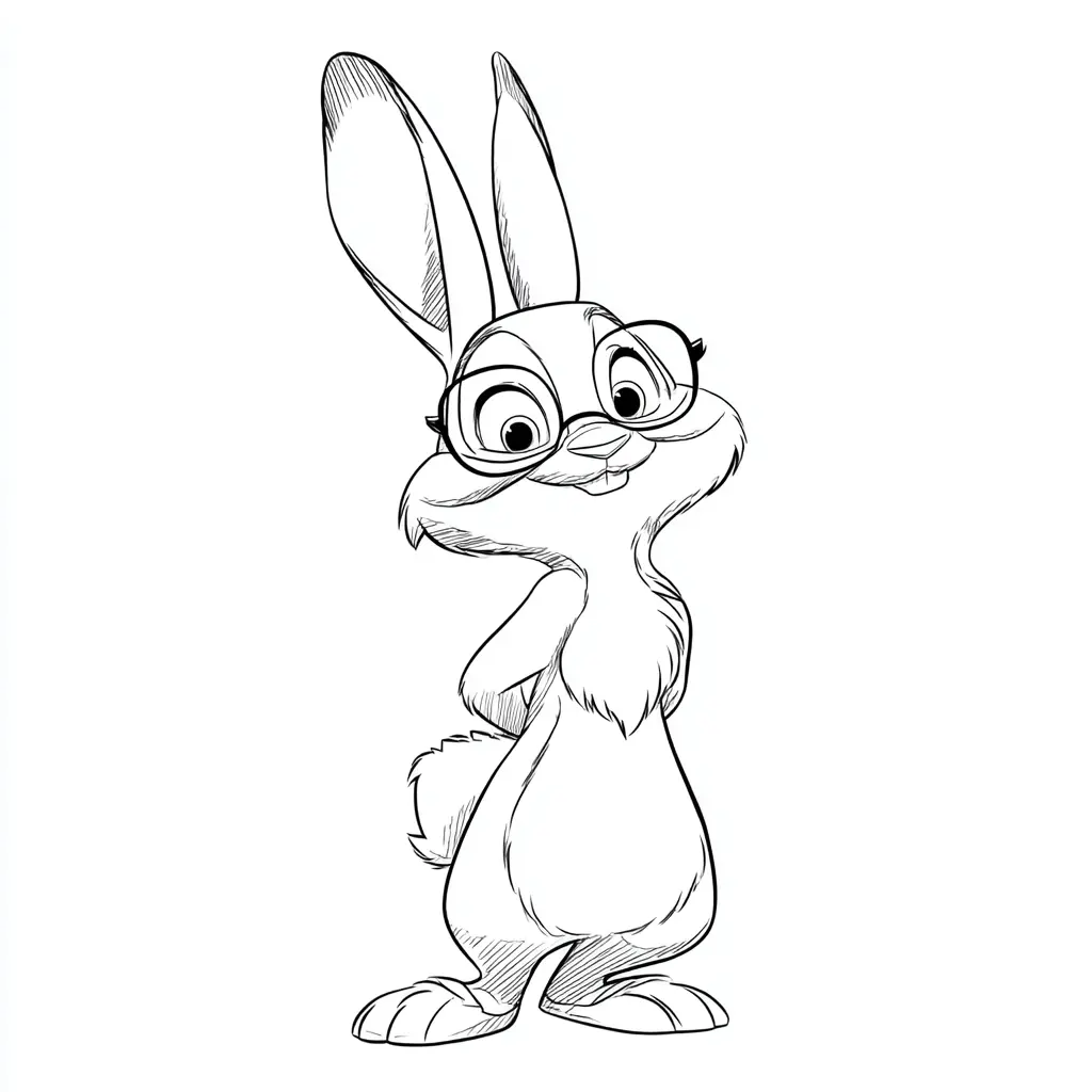 Dibujo de conejo animado con gafas para colorear Dibujo de conejo animado con gafas para colorear