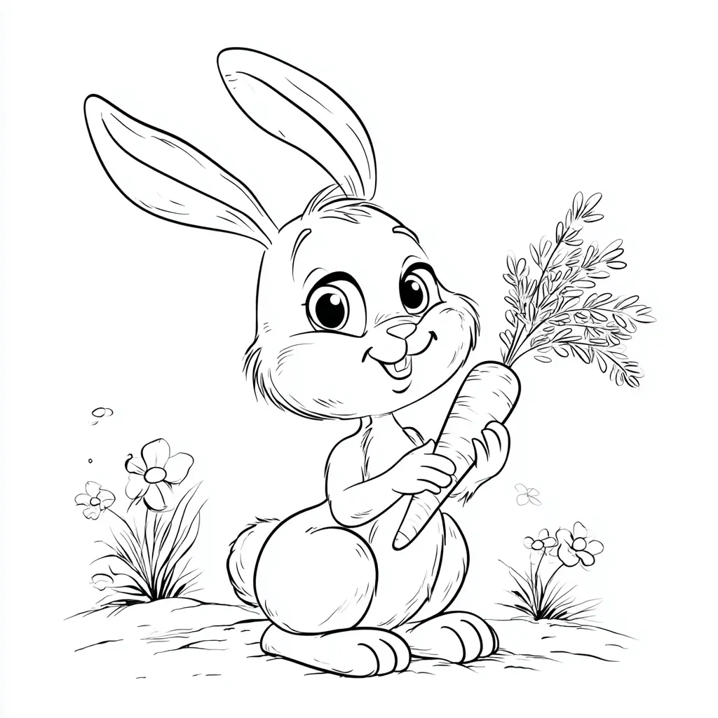 Dibujo de conejo feliz y la zanahoria para colorear Dibujo de conejo feliz y la zanahoria para colorear