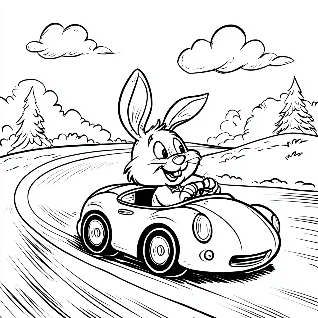 Dibujo de conejito conduciendo un automóvil para colorear Dibujo de conejito conduciendo un automóvil para colorear