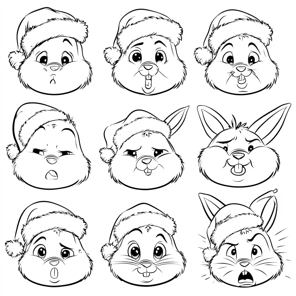 Dibujo de caritas de conejito navideño para colorear Dibujo de caritas de conejito navideño para colorear