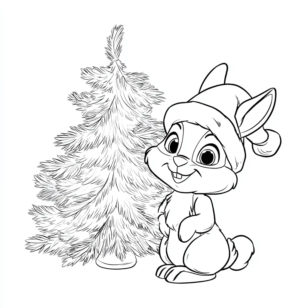 Dibujo de conejo navideño para colorear Dibujo de conejo navideño para colorear