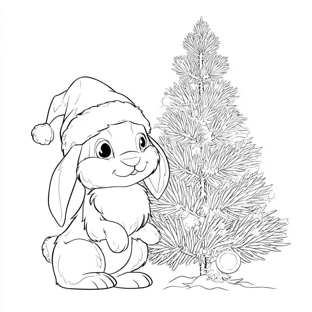 Dibujo de conejito con gorro navideño para colorear Dibujo de conejito con gorro navideño para colorear