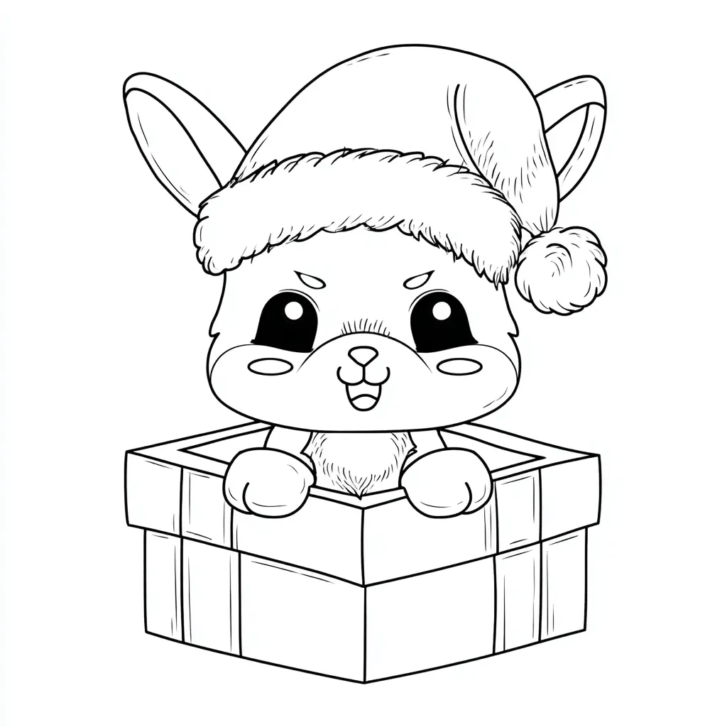 Dibujo de conejito sorpresa navideña para colorear Dibujo de conejito sorpresa navideña para colorear