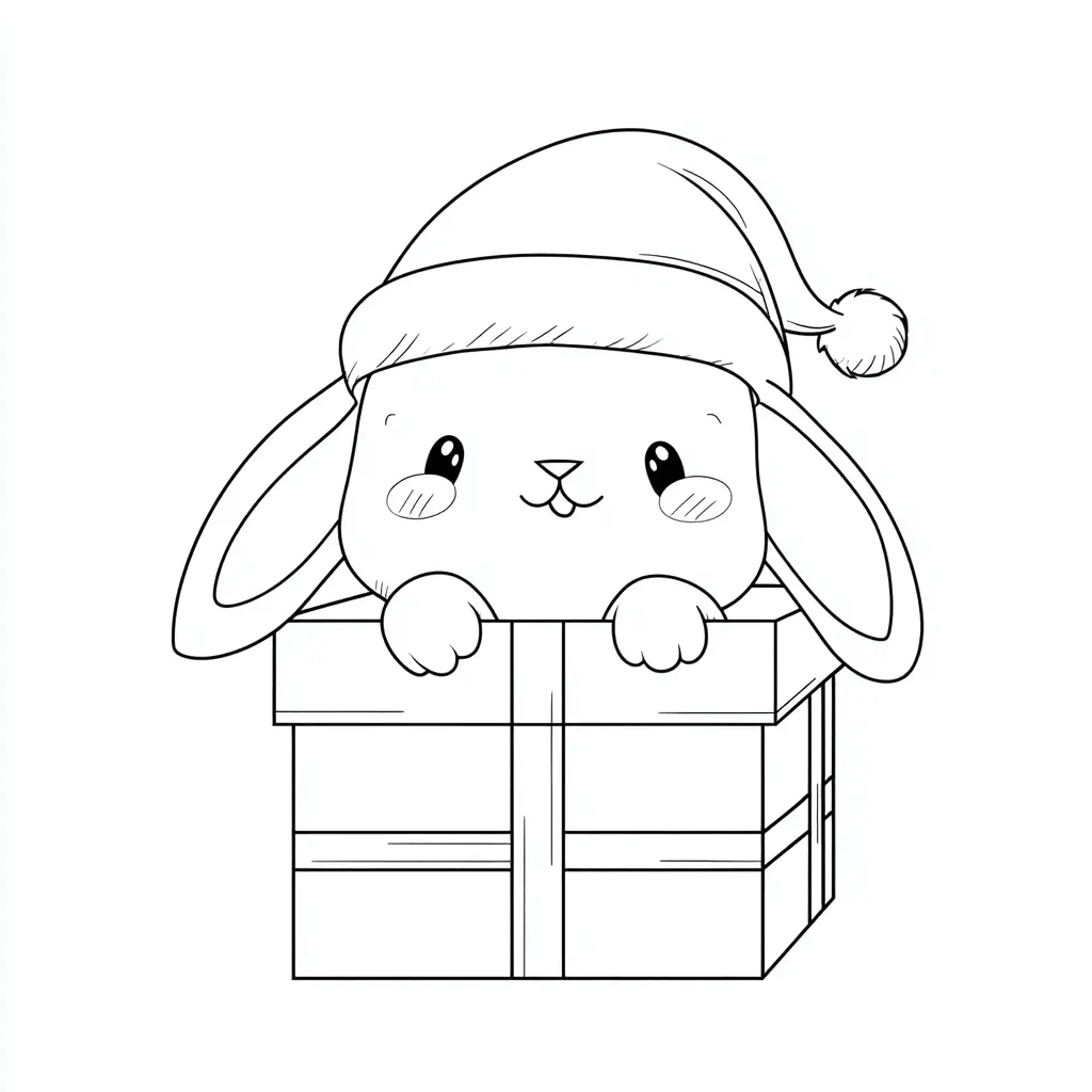 Dibujo de regalo navideño de conejito para colorear Dibujo de regalo navideño de conejito para colorear