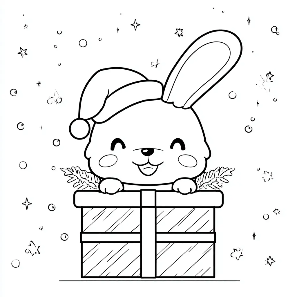Dibujo de caja de Navidad con conejito para colorear Dibujo de caja de Navidad con conejito para colorear