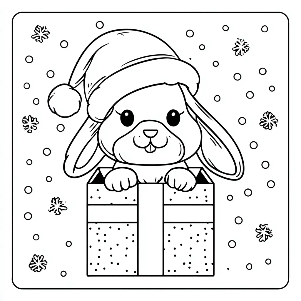 Dibujo de regalo navideño con orejas para colorear Dibujo de regalo navideño con orejas para colorear