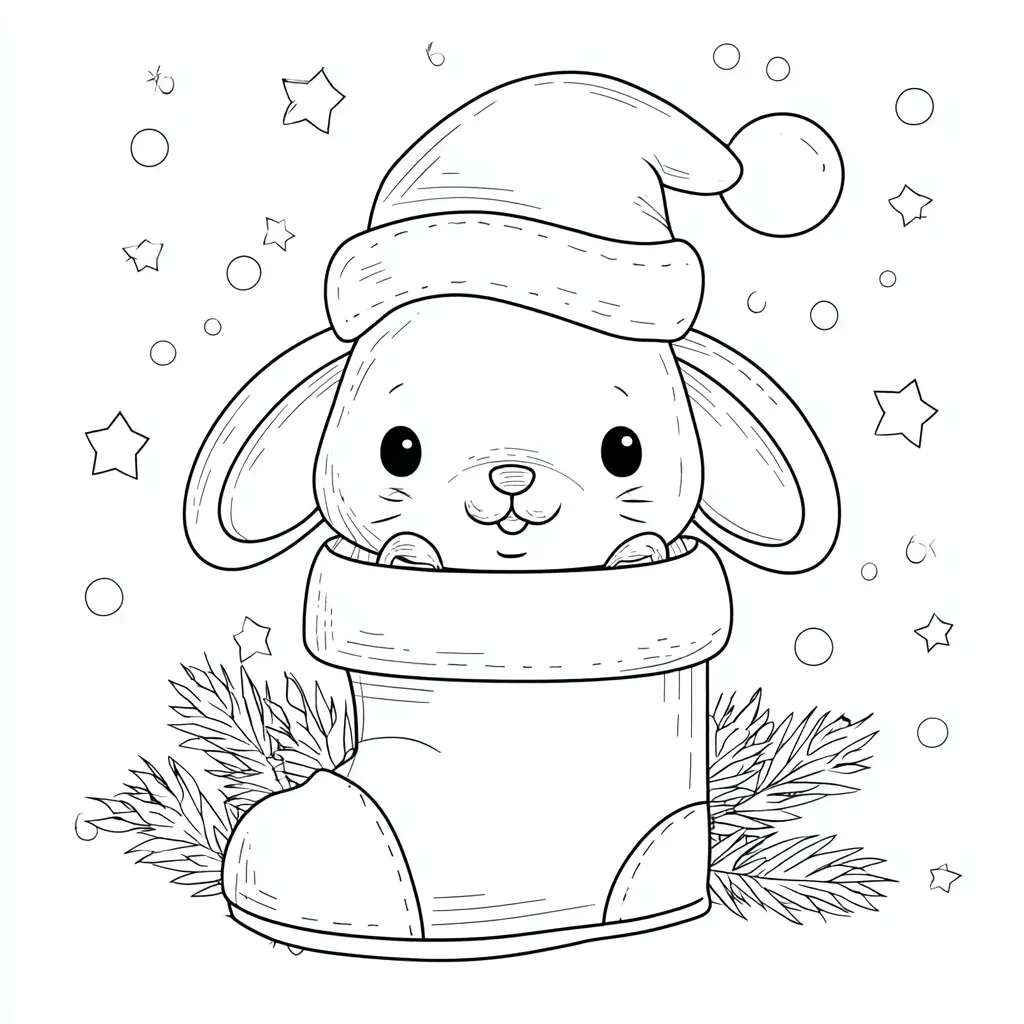 Dibujo de conejito sorpresa de Nochebuena para colorear Dibujo de conejito sorpresa de Nochebuena para colorear