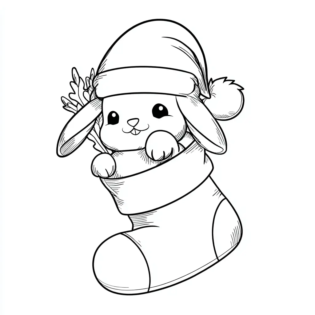 Dibujo de conejito y calcetín sorpresa para colorear Dibujo de conejito y calcetín sorpresa para colorear