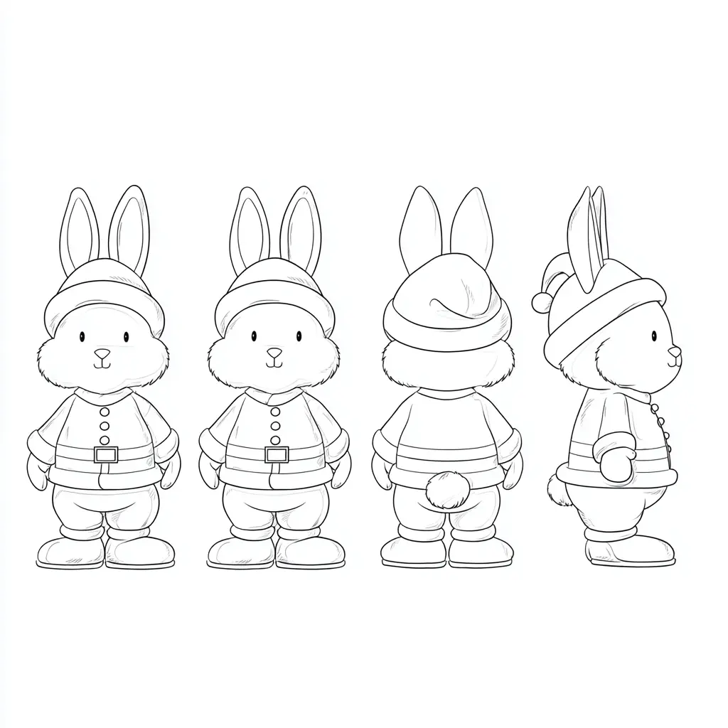 Dibujo de poses de conejito navideño para colorear Dibujo de poses de conejito navideño para colorear