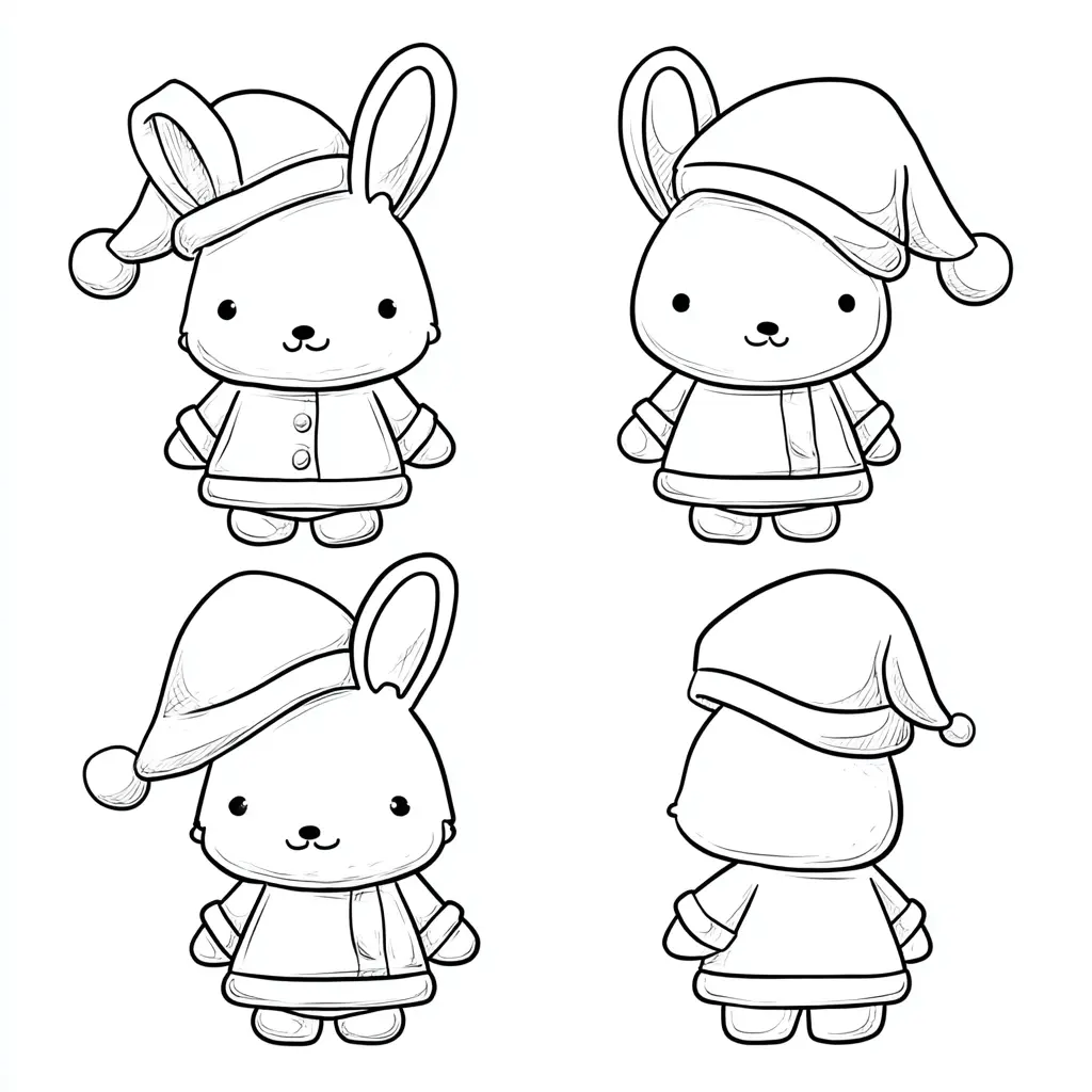 Dibujo de conejito navideño recortable para colorear Dibujo de conejito navideño recortable para colorear