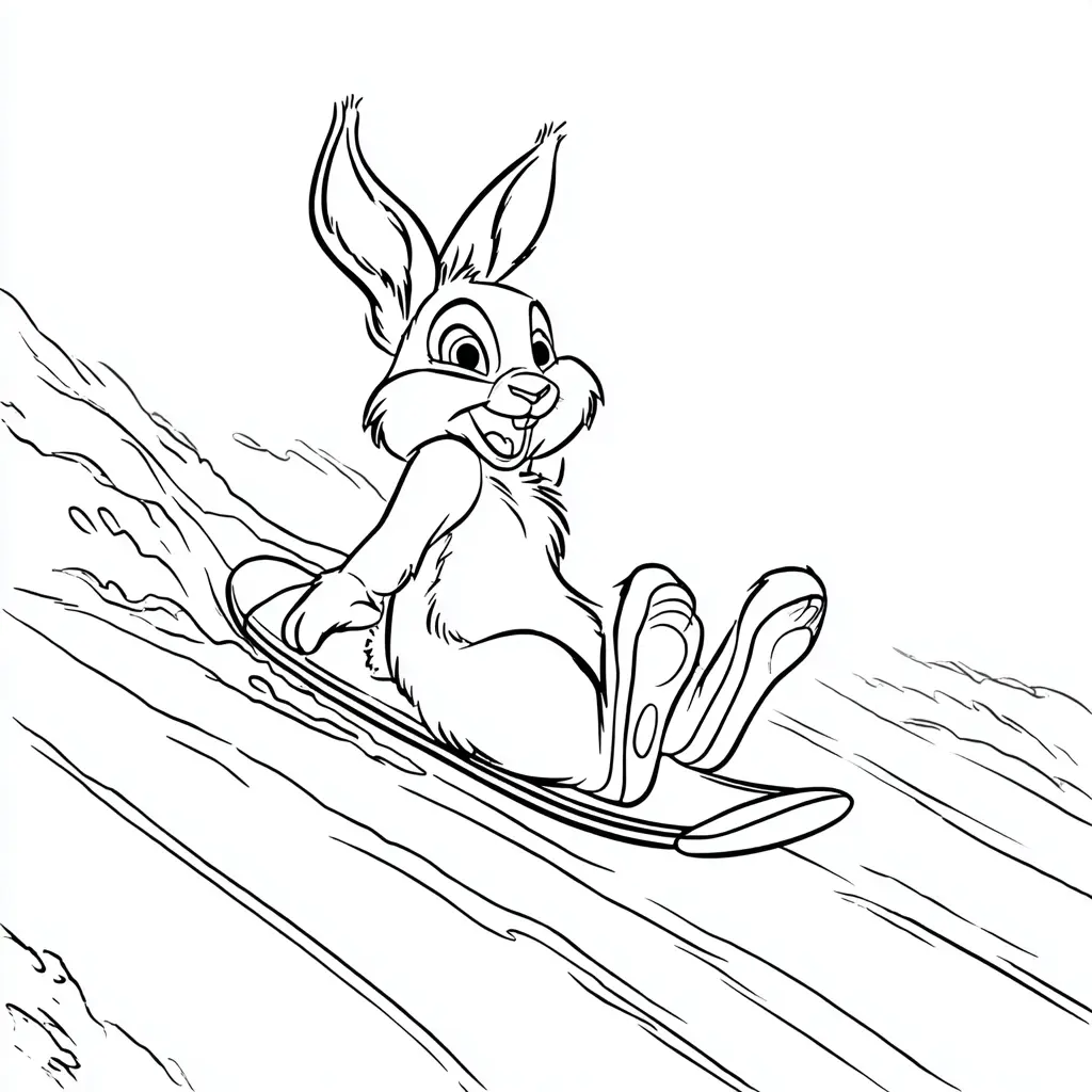 Dibujo de conejo deslizándose en la nieve para colorear Dibujo de conejo deslizándose en la nieve para colorear