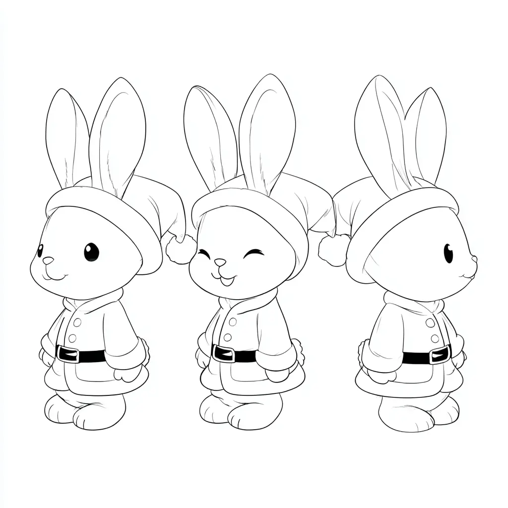 Dibujo de conejito navideño de perfil para colorear Dibujo de conejito navideño de perfil para colorear