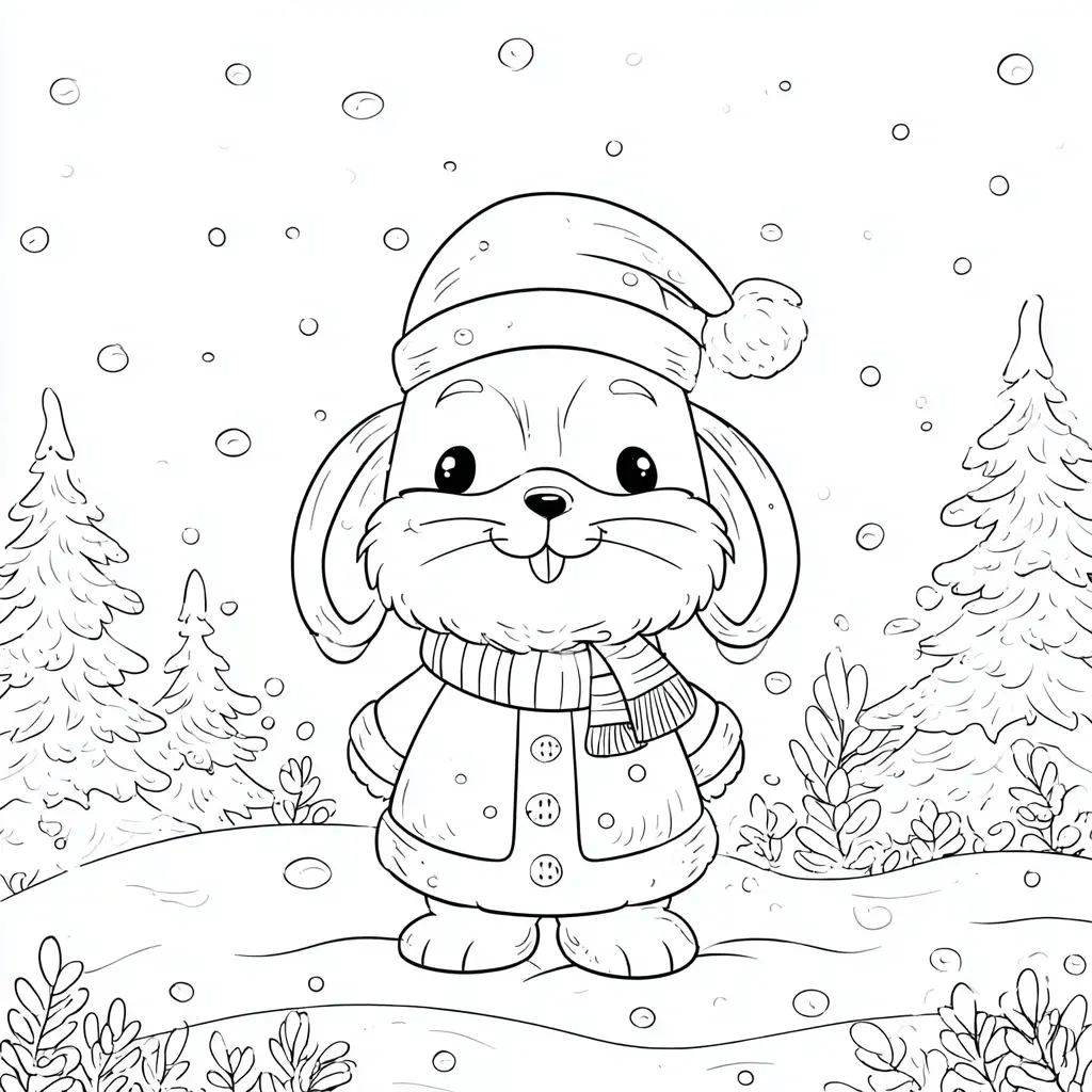 Dibujo de conejito navideño feliz para colorear Dibujo de conejito navideño feliz para colorear