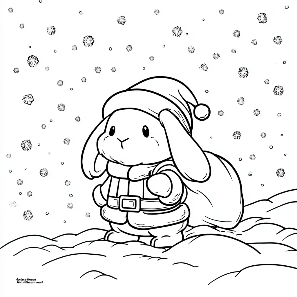 Dibujo de conejito navideño con regalos para colorear Dibujo de conejito navideño con regalos para colorear