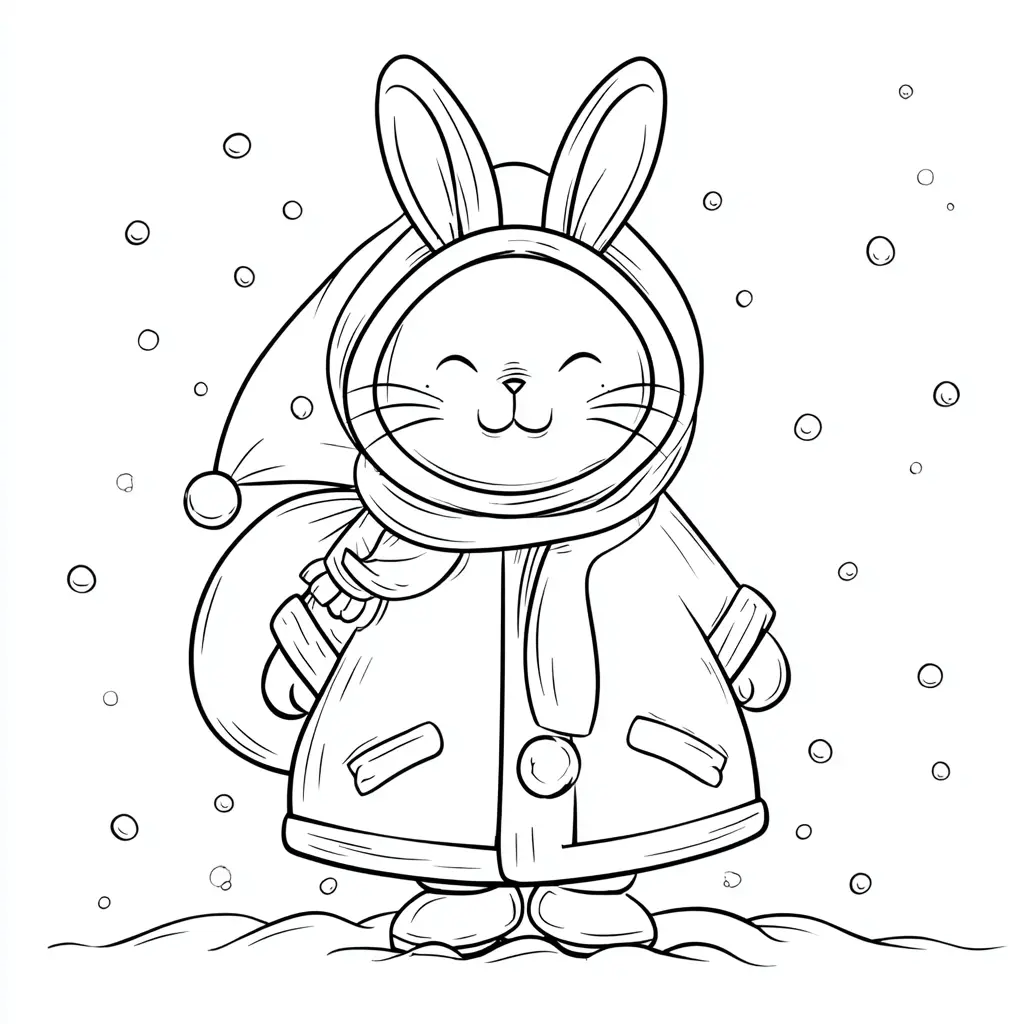 Dibujo de conejo navideño abrigadito para colorear Dibujo de conejo navideño abrigadito para colorear