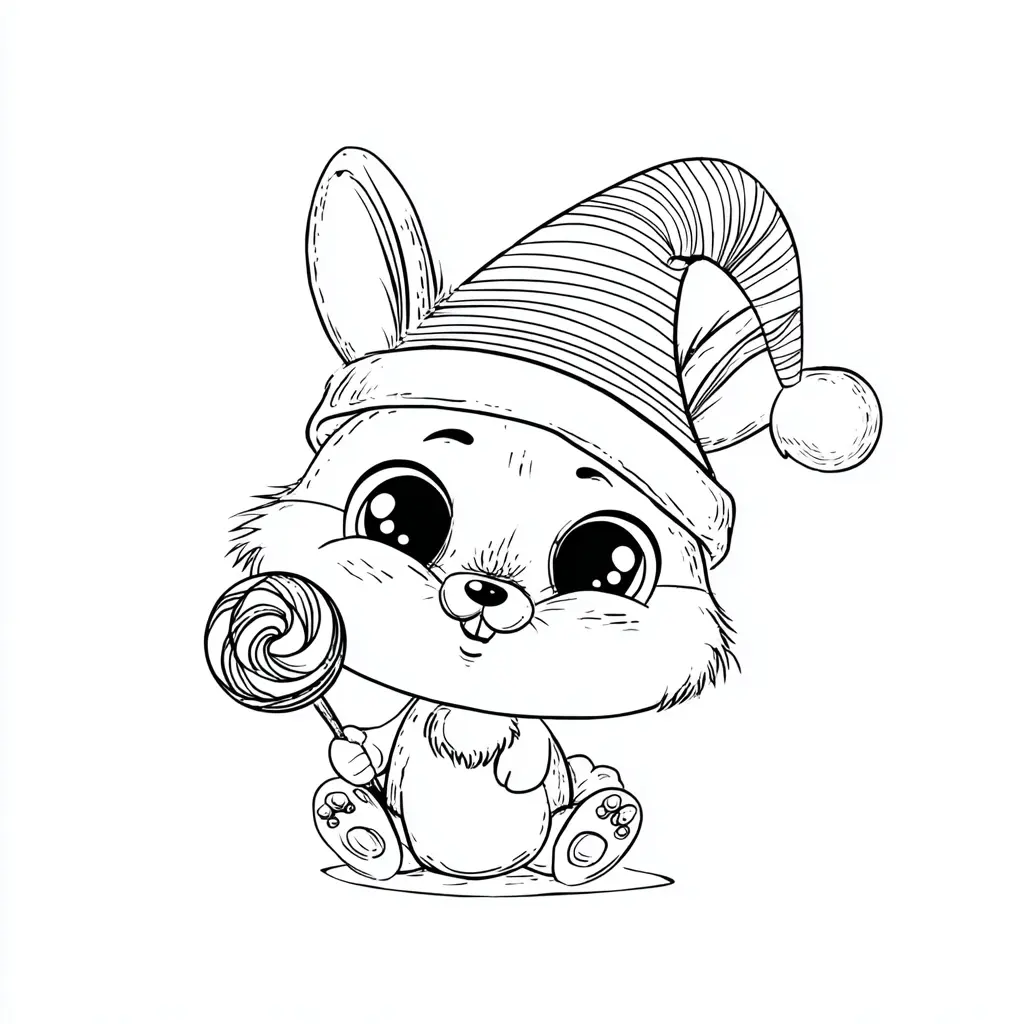 Dibujo de conejito navideño con piruleta para colorear Dibujo de conejito navideño con piruleta para colorear
