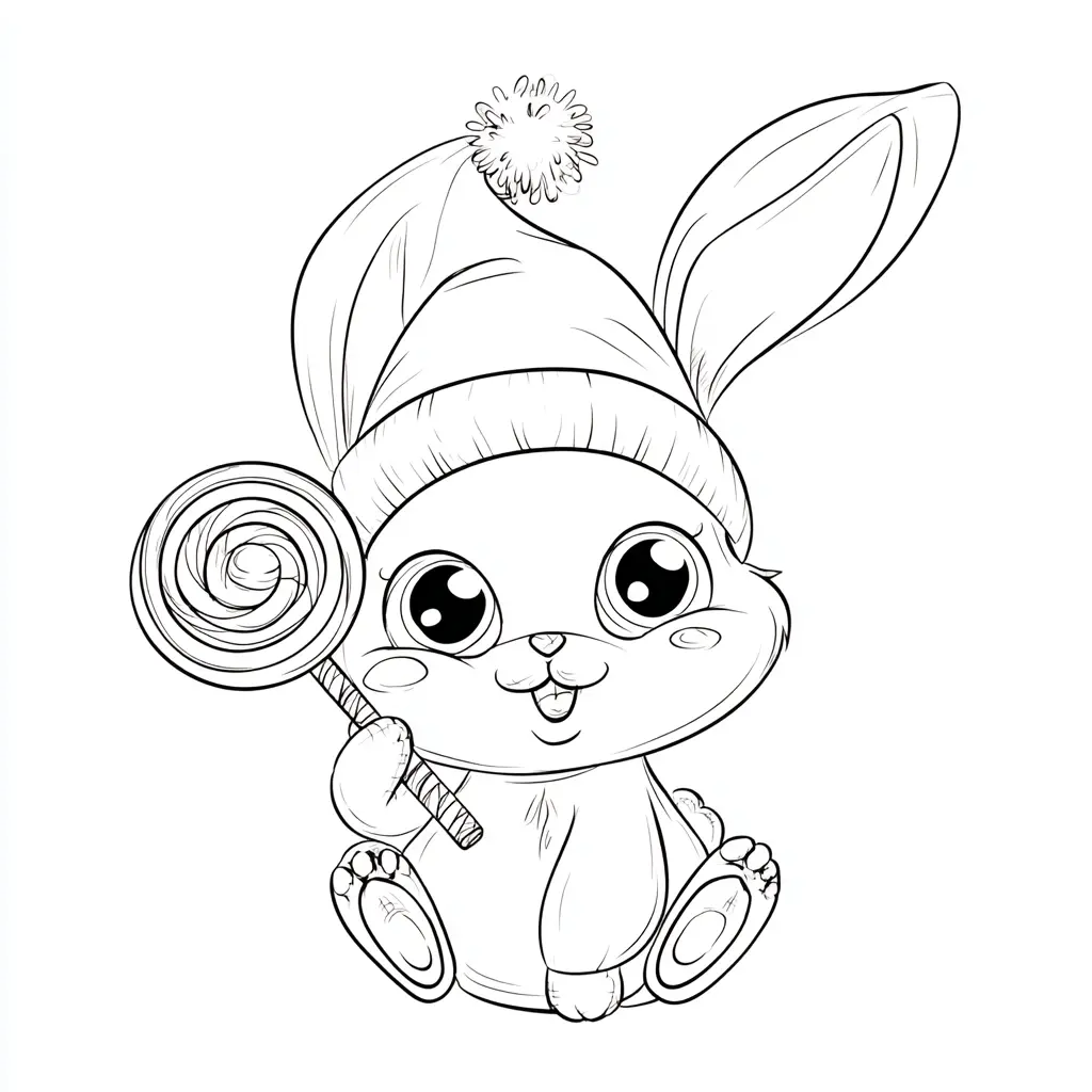 Dibujo de conejito navideño y su pirulí para colorear Dibujo de conejito navideño y su pirulí para colorear