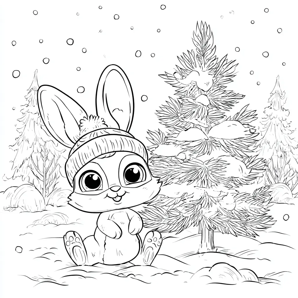 Dibujo de conejito feliz en la nieve para colorear Dibujo de conejito feliz en la nieve para colorear