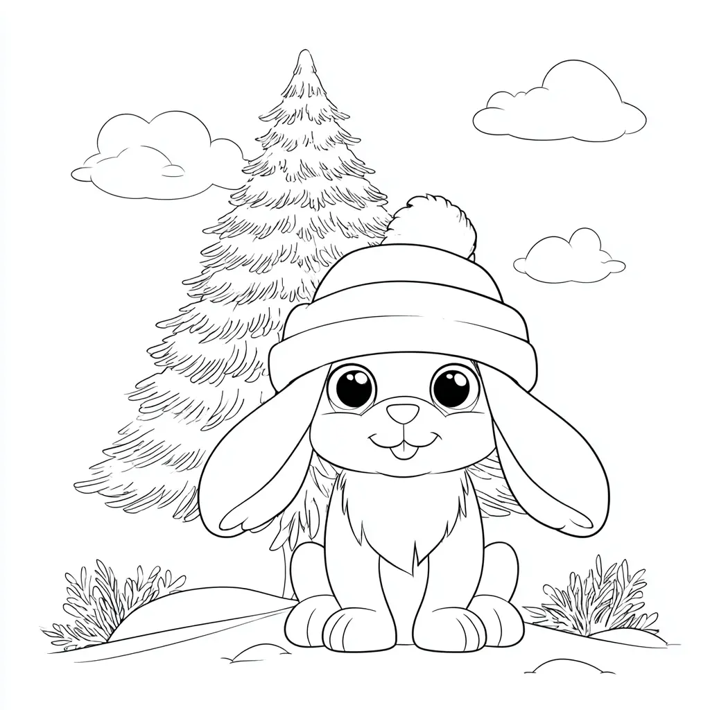 Dibujo de conejo navideño de grandes orejas para colorear Dibujo de conejo navideño de grandes orejas para colorear
