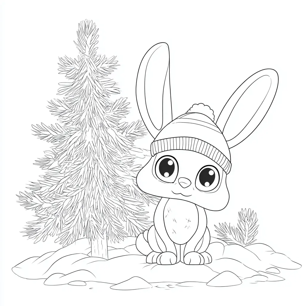 Dibujo de conejo navideño kawaii para colorear Dibujo de conejo navideño kawaii para colorear
