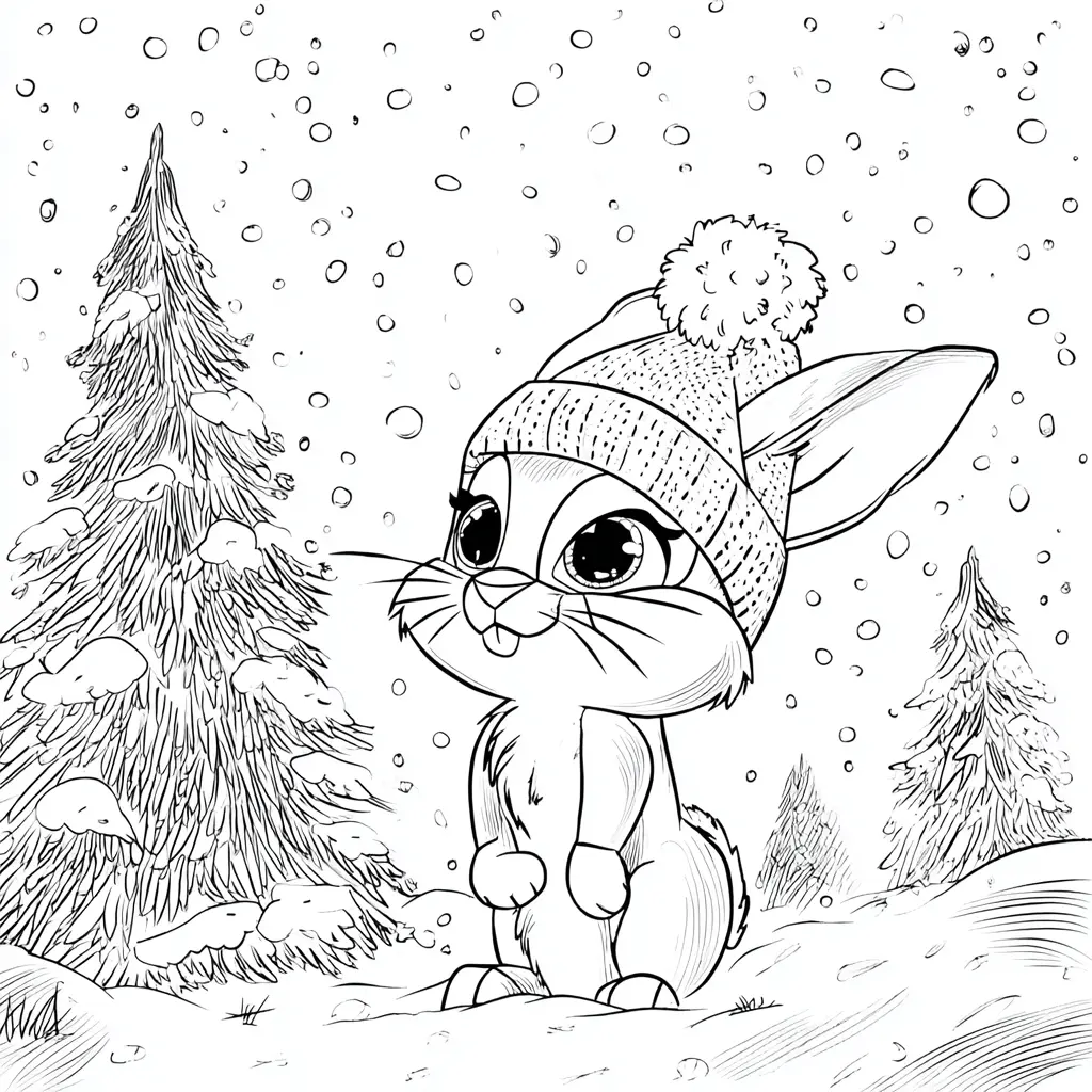 Dibujo de lindo conejo navideño para colorear Dibujo de lindo conejo navideño para colorear