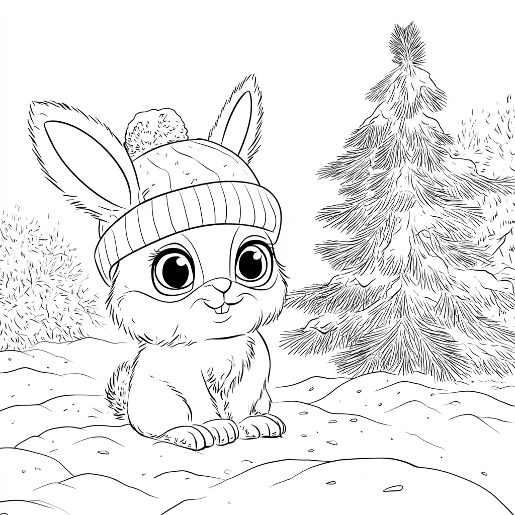 Dibujo de pequeño conejo navideño para colorear Dibujo de pequeño conejo navideño para colorear