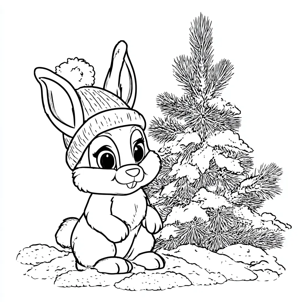 Dibujo de conejito en la nieve para colorear Dibujo de el conejito en la nieve para colorear