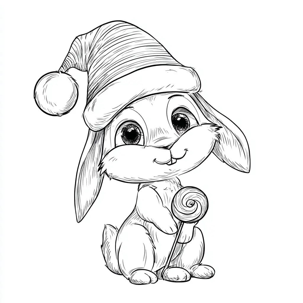 Dibujo de un conejito navideño muy tierno para colorear Dibujo de un conejito navideño muy tierno para colorear