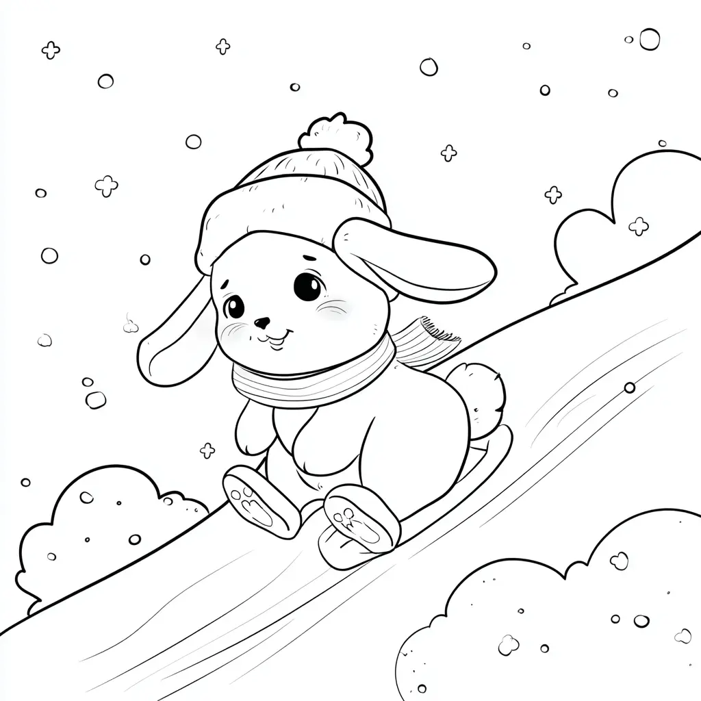 Dibujo de conejito jugando en la nieve para colorear Dibujo de conejito jugando en la nieve para colorear